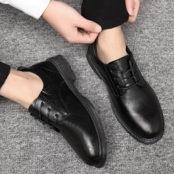 Autumn and winter men's casual leather shoes, Korean-style, breathable low-top, pointed-toe, trendy, versatile, soft-soled, work shoes for men
