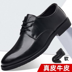 Black men's business formal leather shoes, genuine leather soft sole, British-style cowhide casual leather shoes for cross-border trade.