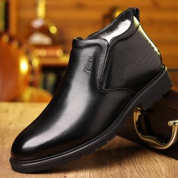 Men's cotton shoes, thickened, casual, middle-aged and elderly dad shoes, top-grain cowhide, warm, plush, high-top wool men's leather shoes.