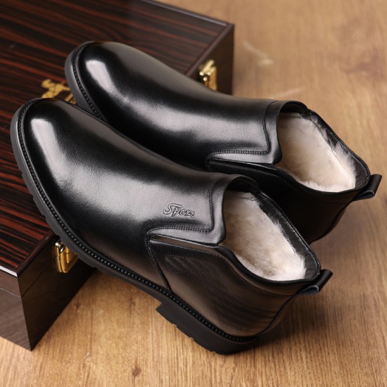 Men's cotton shoes, thickened, casual, middle-aged and elderly dad shoes, top-grain cowhide, warm, plush, high-top wool men's leather shoes.