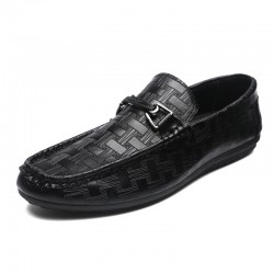Low-top casual loafers, breathable, trendy, versatile black leather slip-on shoes, trendy work loafers, foreign trade dropshipping
