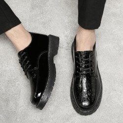 Men's summer casual leather shoes, autumn, Korean-style trendy, British soft-soled. Men's youth business formal shoes, crocodile-print leather shoes
