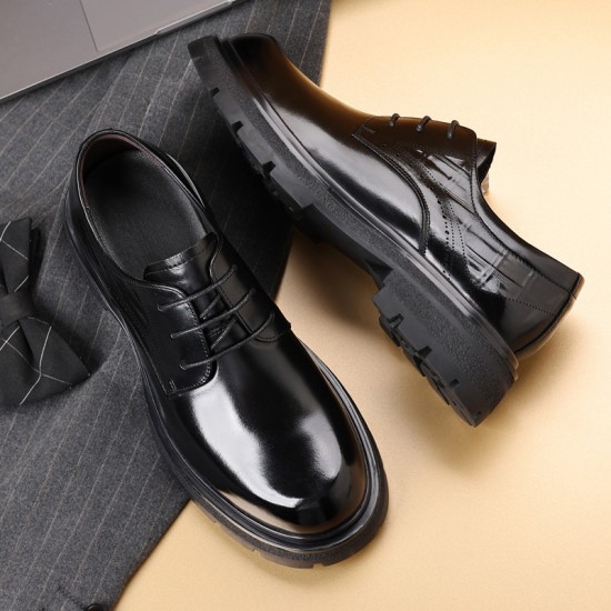 New autumn men's leather shoes, large toe commuter thick-soled genuine leather men's shoes, top-grain cowhide, luxury black British style