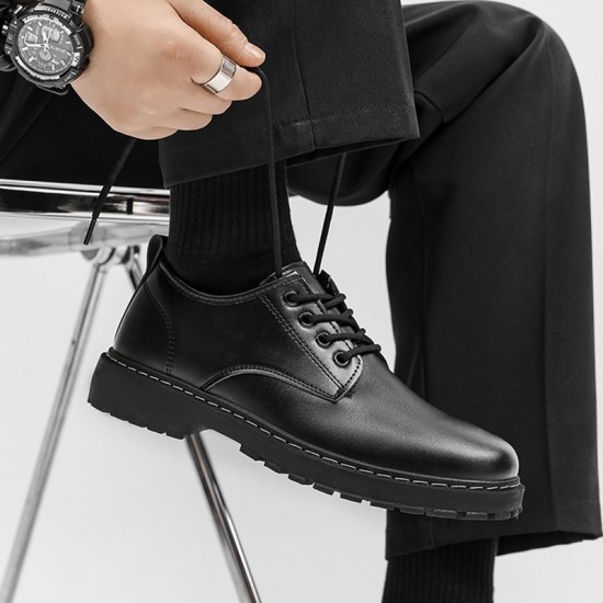 Men's summer black casual leather shoes, British business formal thick-soled, height-enhancing, round-toed, large-toed martin work shoes. Men's summer black casual leather shoes, British business formal thick-soled, height-enhancing, round-toed, large-toed martin work shoes.