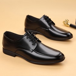 New men's leather shoes, genuine leather business formal wedding shoes, top-grain cowhide, light luxury soft-soled British fashion men's shoes, black