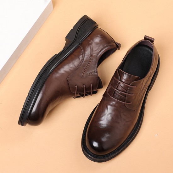 New men's casual and versatile thick-soled, large-toe trendy shoes, genuine leather business formal, men's wedding shoes, Korean-style