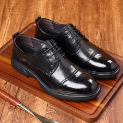 New autumn men's leather shoes, trendy genuine leather formal business wedding shoes, fashionable British soft-soled casual shoes