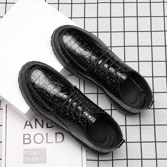 Men's summer casual leather shoes, autumn, Korean-style trendy, British soft-soled. Men's youth business formal shoes, crocodile-print leather shoes