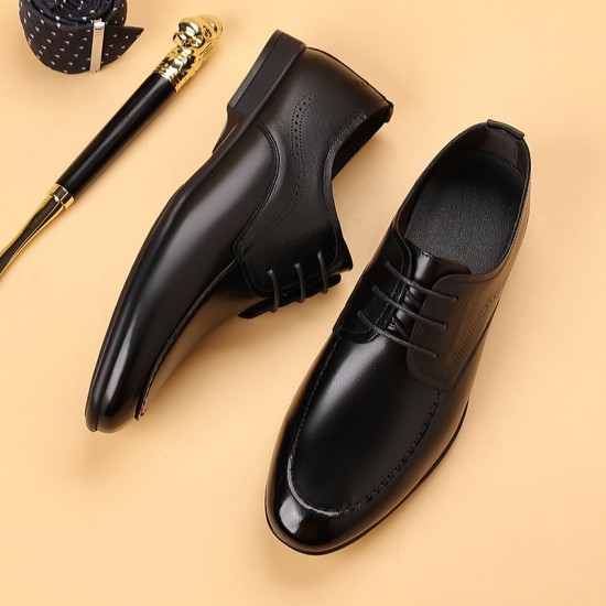 New men's leather shoes, genuine leather business formal wedding shoes, top-grain cowhide, light luxury soft-soled British fashion men's shoes, black