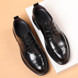 Men's leather shoes, new genuine leather business formal wedding shoes, top-grain sheepskin carved Korean-style commuter lace-up black