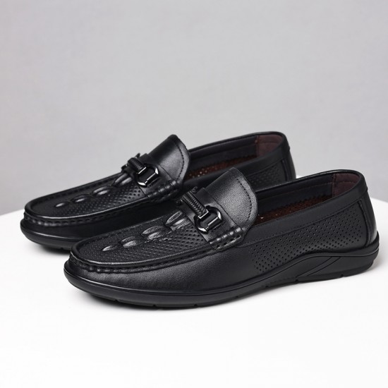 Wholesale men's sandals, trendy, breathable, non-slip, moccasins, men's genuine leather soft-soled, soft-sole, hollowed-out clogs