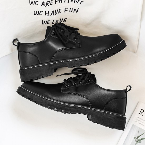 Spring men's breathable black British-style casual leather shoes, business formal for young men, round-toe Martin shoes for men.