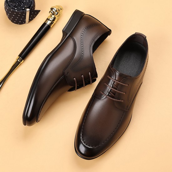 New men's leather shoes, genuine leather business formal wedding shoes, top-grain cowhide, light luxury soft-soled British fashion men's shoes, black