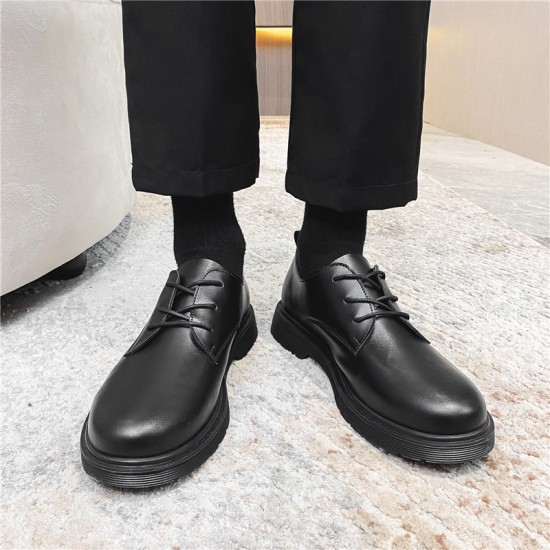 Black men's leather shoes, British casual, large-toe, trendy Korean-style single shoes, youth suit, round-toe work shoes. Black men's leather shoes, British casual, large-toe, trendy Korean-style single shoes, youth suit, round-toe work shoes.