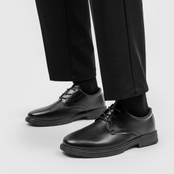Summer men's black business and formal leather shoes, British work shoes, black soft-soled suit, groom's wedding shoes.