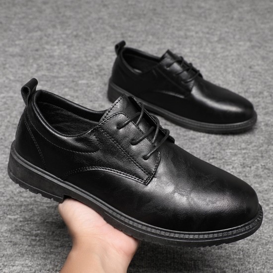 Autumn and winter men's casual leather shoes, Korean-style, breathable low-top, pointed-toe, trendy, versatile, soft-soled, work shoes for men