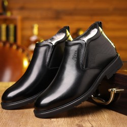 Men's cotton shoes, thickened, casual, middle-aged and elderly dad shoes, top-grain cowhide, warm, plush, high-top wool men's leather shoes.