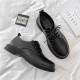 Black men's leather shoes, British casual, large-toe, trendy Korean-style single shoes, youth suit, round-toe work shoes. Black men's leather shoes, British casual, large-toe, trendy Korean-style single shoes, youth suit, round-toe work shoes.