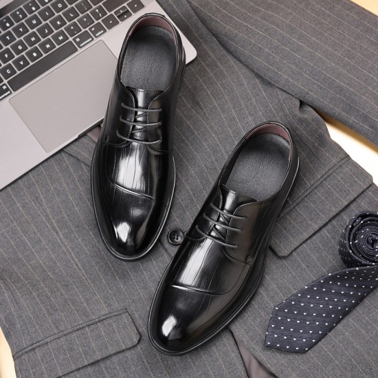 2024 autumn new men's leather shoes, top-grain cowhide, British-style, high-end business, pointed-toe wedding shoes, trendy genuine leather men's shoes