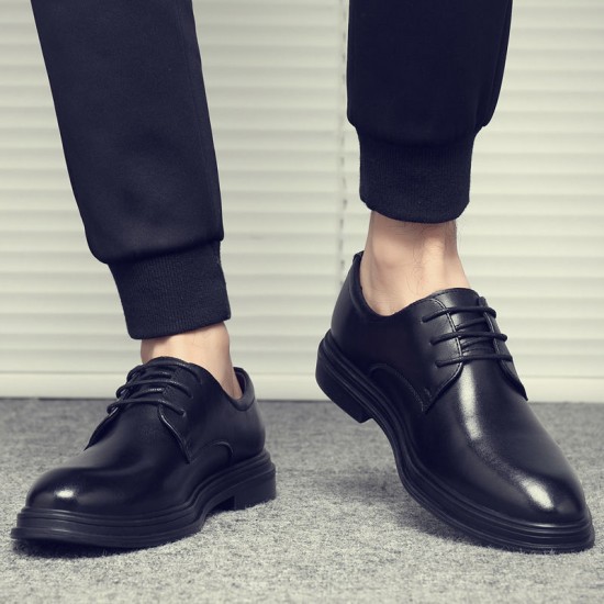 Men's casual business and formal leather shoes, genuine soft leather soles, casual cross-border men's shoes with built-in height-enhancing for work, weddings, and grooms