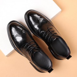 Men's leather shoes, new genuine leather business formal wedding shoes, top-grain sheepskin carved Korean-style commuter lace-up black