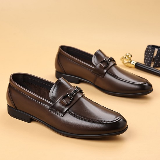 New top-grain cowhide loafers, men's business formal, light luxury loafers, premium British-style men's leather shoes.