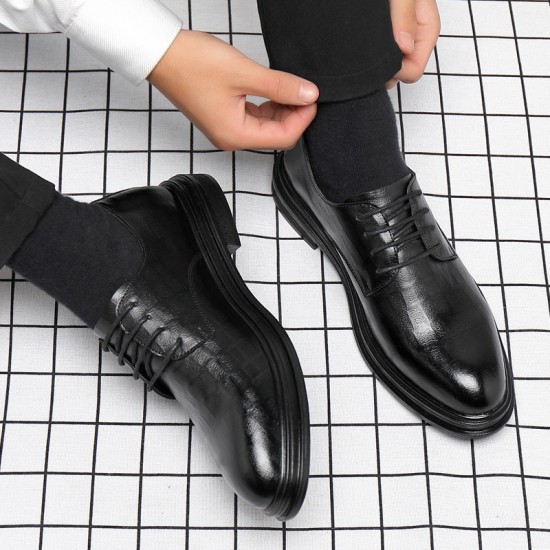 Men's business formal shoes, genuine leather soft soles, thick soles, British-style heeled casual shoes for cross-border trade