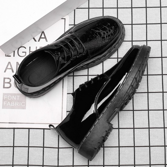 Men's summer casual leather shoes, autumn, Korean-style trendy, British soft-soled. Men's youth business formal shoes, crocodile-print leather shoes