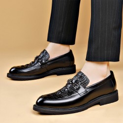 2025 Spring new men's leather shoes, genuine leather business formal thick-soled casual shoes, slip-on driving loafers.
