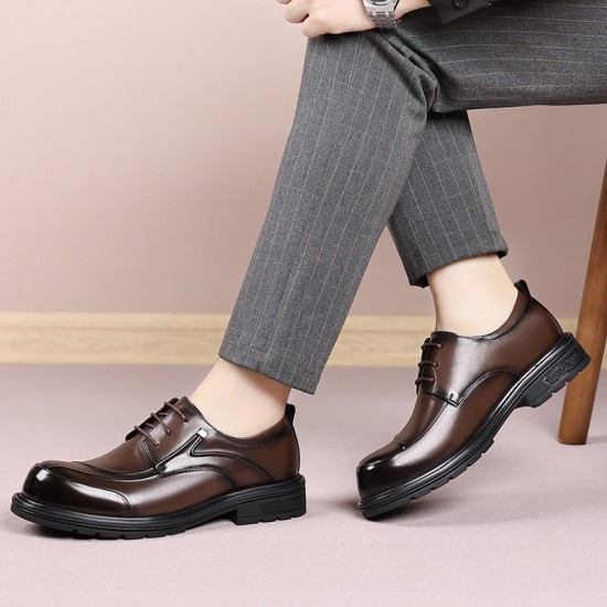 High-end men's shoes, autumn new, men's genuine leather business shoes, non-slip, large-toe, thick-soled casual leather shoes for young and middle-aged men