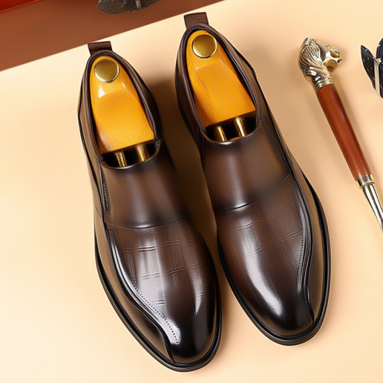 Men's leather slip-on shoes, top-grain cowhide pointed toe shoes, high-end business commuting, black wedding shoes, trendy