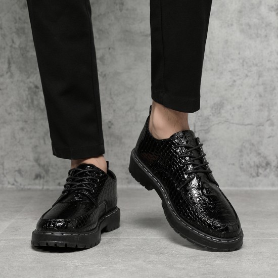 Men's summer casual leather shoes, autumn, Korean-style trendy, British soft-soled. Men's youth business formal shoes, crocodile-print leather shoes