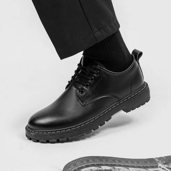 Men's summer black casual leather shoes, British business formal thick-soled, height-enhancing, round-toed, large-toed martin work shoes. Men's summer black casual leather shoes, British business formal thick-soled, height-enhancing, round-toed, large-toed martin work shoes.