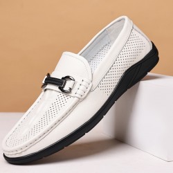 Men's leather shoes, summer wholesale, trendy, breathable, non-slip loafers for men Genuine leather hollow hole shoes with soft leather
