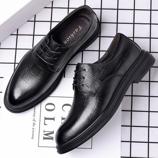 Men's business formal leather shoes, genuine leather pointed-toe, breathable, casual black soft sole, groom's wedding shoes. Men's business formal leather shoes, genuine leather pointed-toe, breathable, casual black soft sole, groom's wedding shoes.
