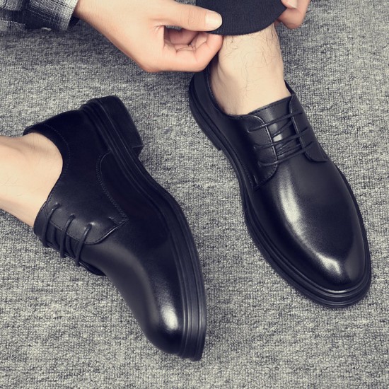 Men's casual business and formal leather shoes, genuine soft leather soles, casual cross-border men's shoes with built-in height-enhancing for work, weddings, and grooms