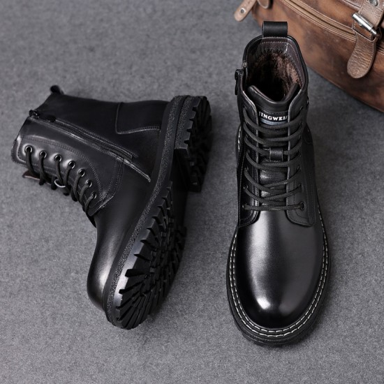 Winter hot-selling men's leather shoes, handmade Martin boots, retro motorcycle boots, wholesale genuine leather boots, plush and thickened work shoes