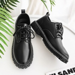 Spring men's breathable black British-style casual leather shoes, business formal for young men, round-toe Martin shoes for men.