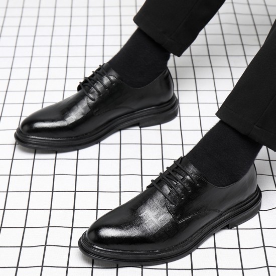 Men's business formal shoes, genuine leather soft soles, thick soles, British-style heeled casual shoes for cross-border trade