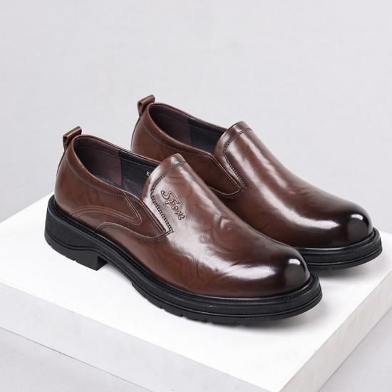 Men's casual leather shoes, 2023 autumn hot-selling, thick-soled, Korean-style commuting shoes, breathable, fashionable genuine leather shoes