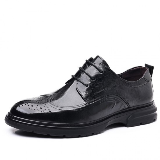 Men's leather shoes, new genuine leather business formal wedding shoes, top-grain sheepskin carved Korean-style commuter lace-up black