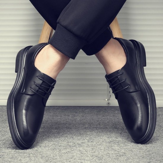 Men's casual business and formal leather shoes, genuine soft leather soles, casual cross-border men's shoes with built-in height-enhancing for work, weddings, and grooms