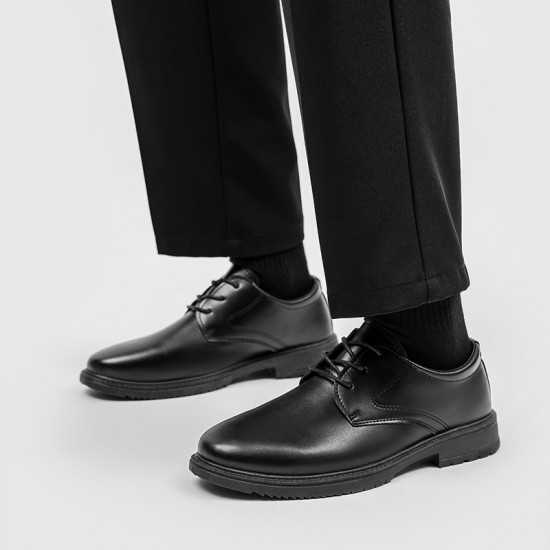 Summer men's black business and formal leather shoes, British work shoes, black soft-soled suit, groom's wedding shoes.