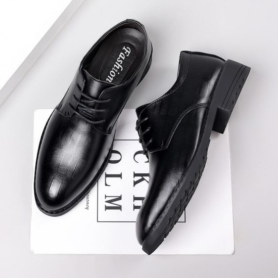 Men's leather shoes, business formal, genuine leather soft-soled, breathable, cross-border casual shoes, British-style groom's wedding suit derby shoes.